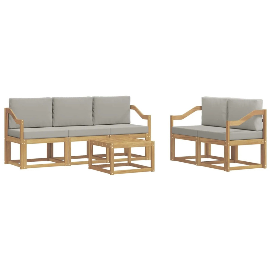 vidaXL Outdoor-Sofagarnitur 6-teilig aus Akazienholz in Weiß und Hellgrau mit Sitz- und Rückenkissen, B/T/H: 59 x 59 x 37 cm - Bild 2