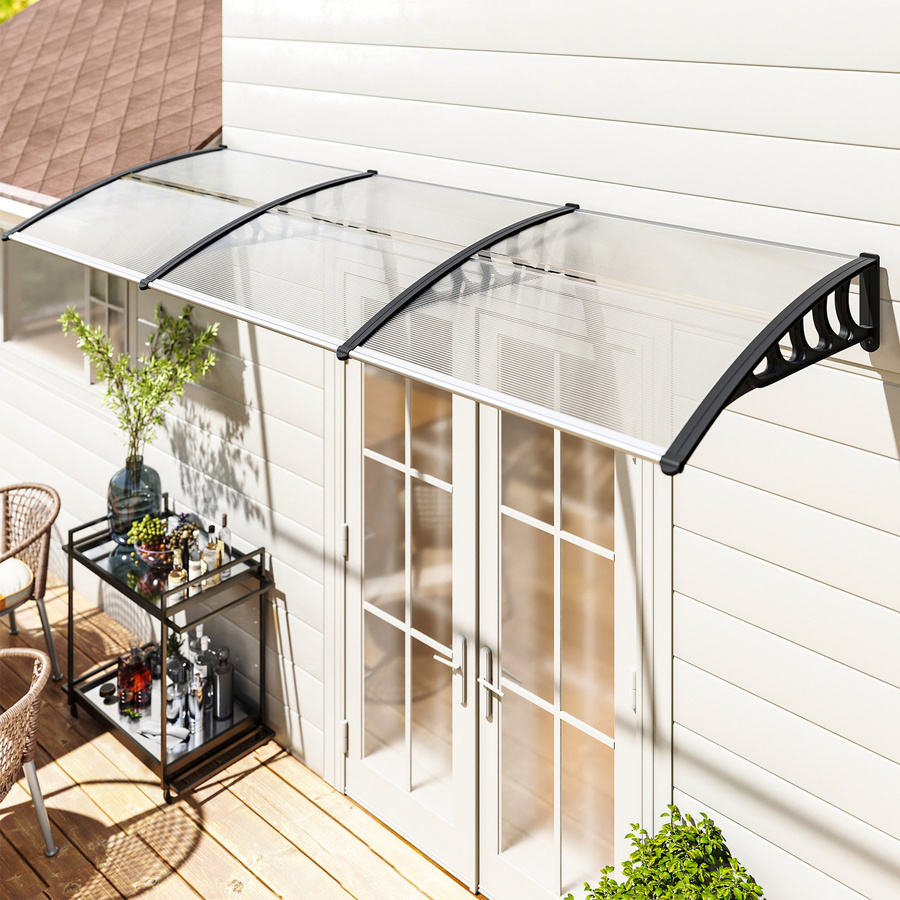 Outsunny Pultvordach für die Haustür aus Aluminium und Polycarbonat in Schwarz und Transparent, B/H/L: 96 x 27 x 303 cm - Bild 2
