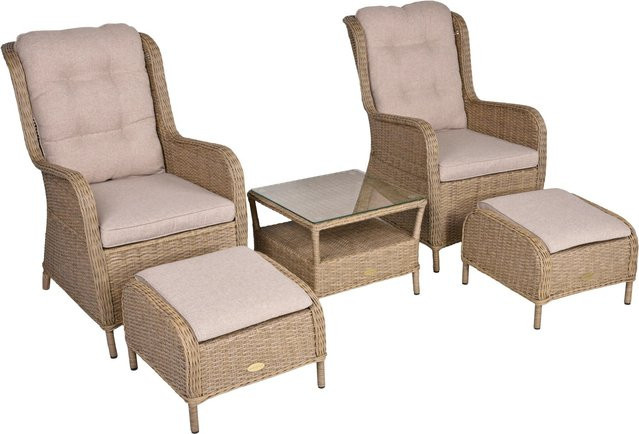 Garden Pleasure Valencia Gartenmöbel Set aus Rattan und Metall in Braun mit Polsterkissen und Ottoman - Bild 1