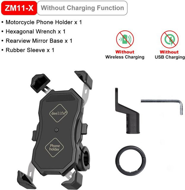 Deelife Motorrad Handyhalter mit USB-C und kabellosem Ladegerät, wasserabweisend, Schwarz - Bild 1