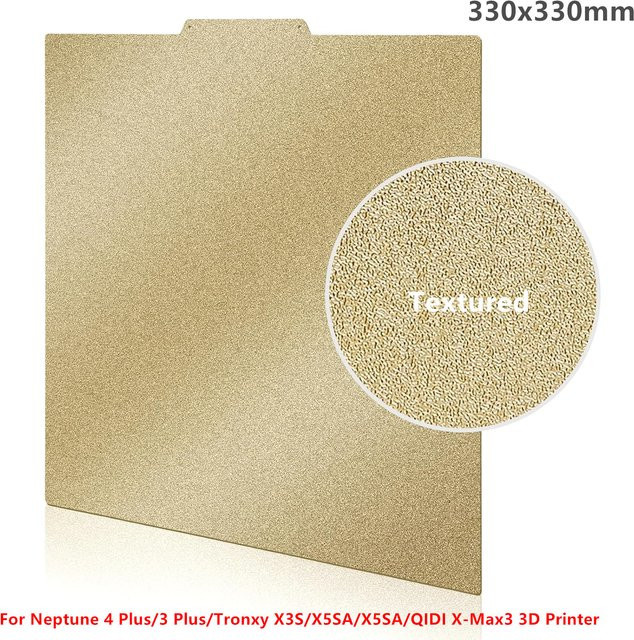 FLEXBED PEI-Bauplatte für Neptune 4 Plus, Tronxy X3S, X5SA und QIDI X-Max3, doppelseitig strukturiert, flexibles Stahl-Druckbett, Farbe: Gold, B/T: 33,0 x 33,0 cm - Bild 1