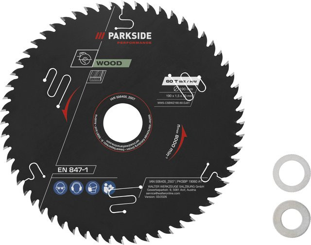 Parkside Kreissägeblatt für Holz, Carbide-Tipped, Schwarz, Durchmesser: 190 mm, 60 Zähne - Bild 1