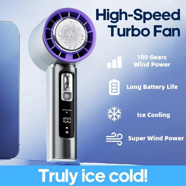 XIAOTREE Tragbarer Hand-Turbo-Ventilator in Grau mit 100 Windgeschwindigkeiten und Akkubetrieb - Bild 1