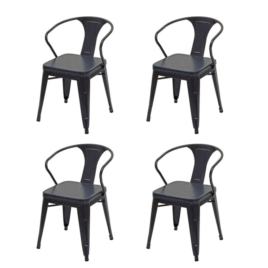 4er-Set MCW Esszimmerstühle H10d im Industrial-Design mit Armlehnen aus Kunstleder und Metall in Schwarz-Grau - Bild 2