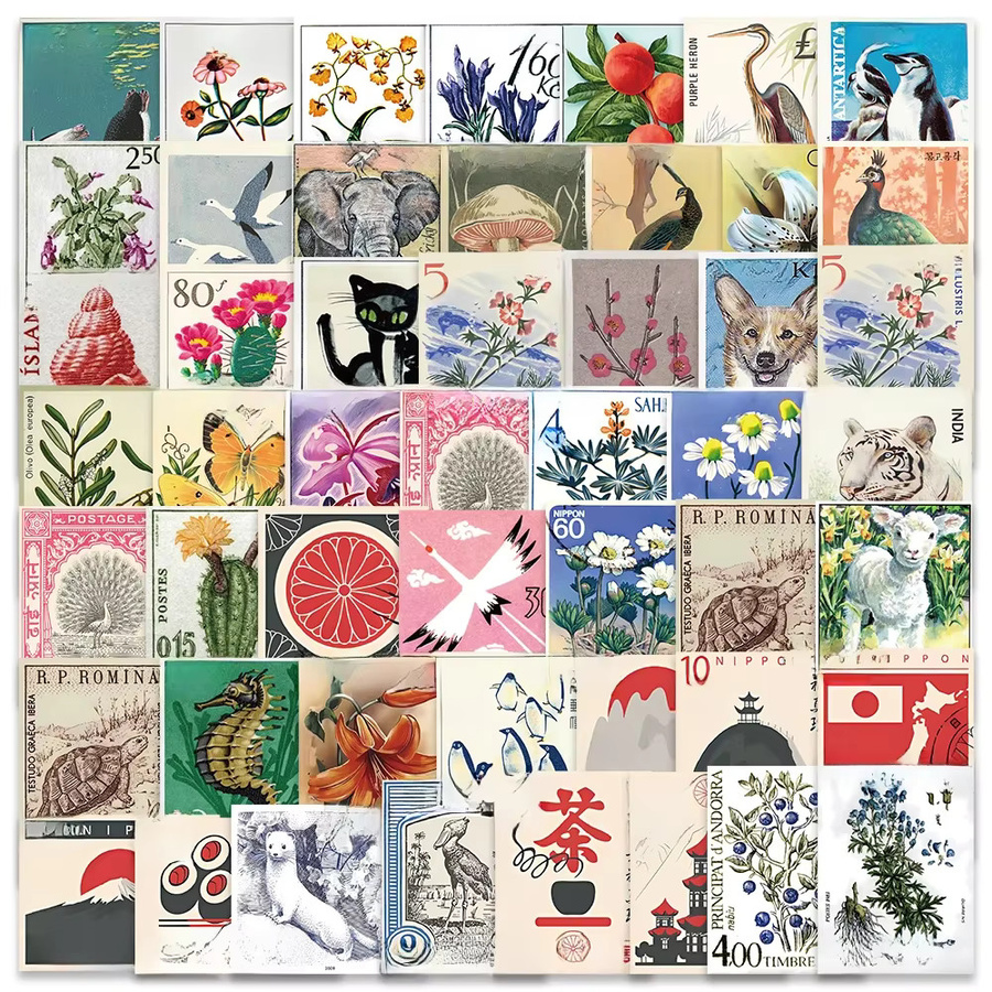 PickJoy Retro Animals Cat Flowers Sticker 50-teiliges Set - Bild 1