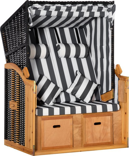 Outsunny Strandkorb Doppelliege mit Dach und Getränkehalter aus PE-Rattan in Grau Weiß für Garten und Terrasse, B/T/H: 118 x 79 x 160 cm - Bild 1