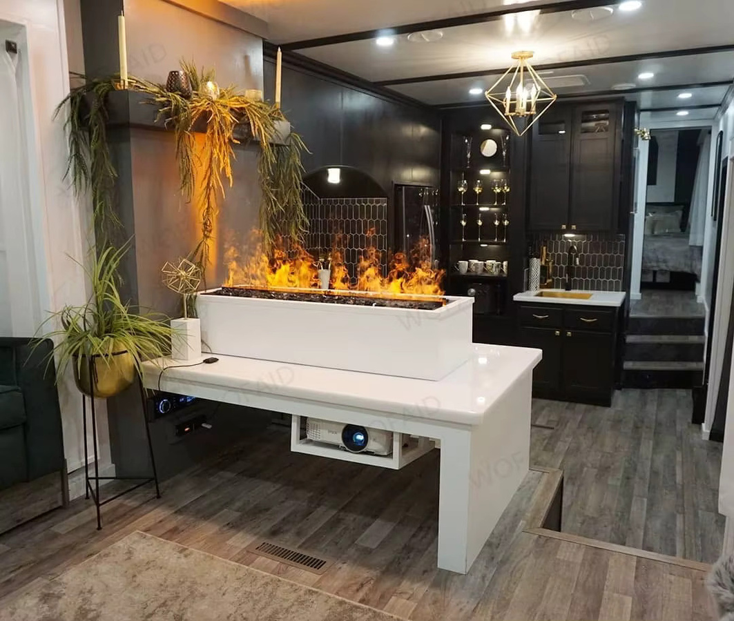 WOFAID Elektrischer Kamin mit künstlichen Flammen und Luftbefeuchter, ultradünnes Design als TV-Ständer für dein Wohnzimmer, Schwarz - Bild 4