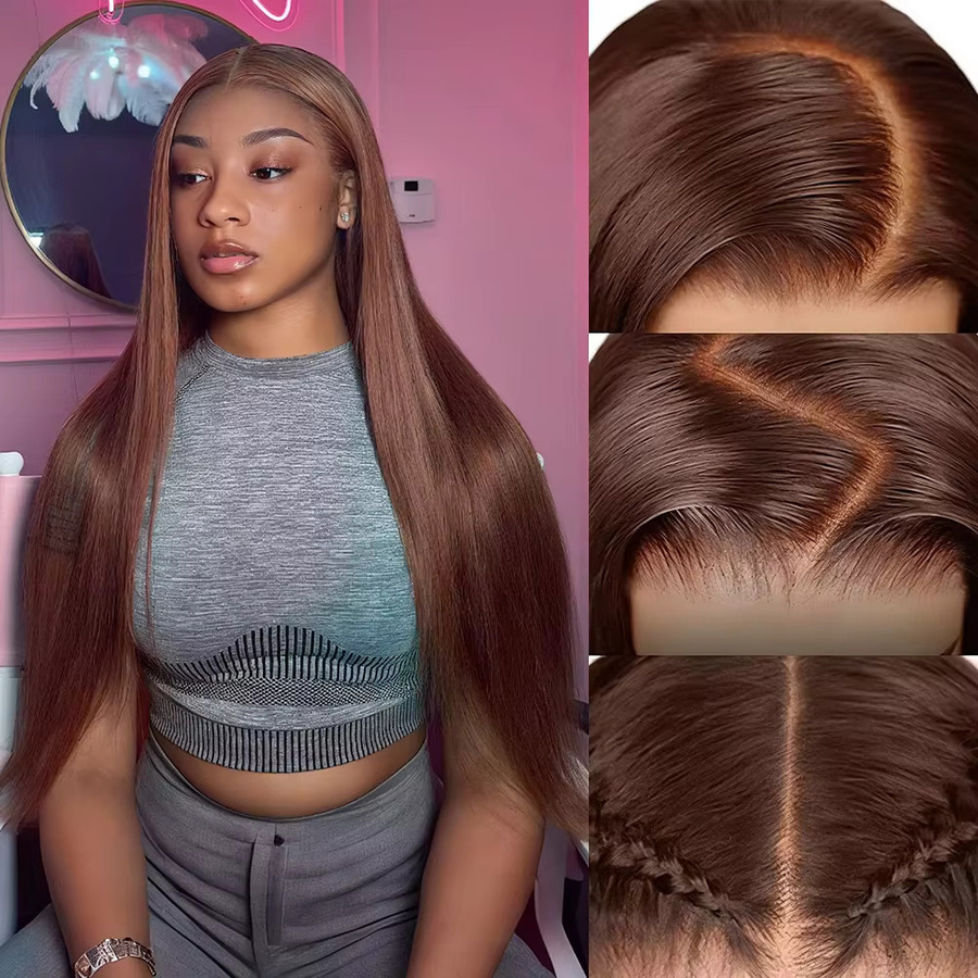 Fuduete Perücke, 13x6 HD Lace Frontal, vietnamesisches Echthaar, schokoladenbraun, glatt, Super Double Drawn - Bild 5
