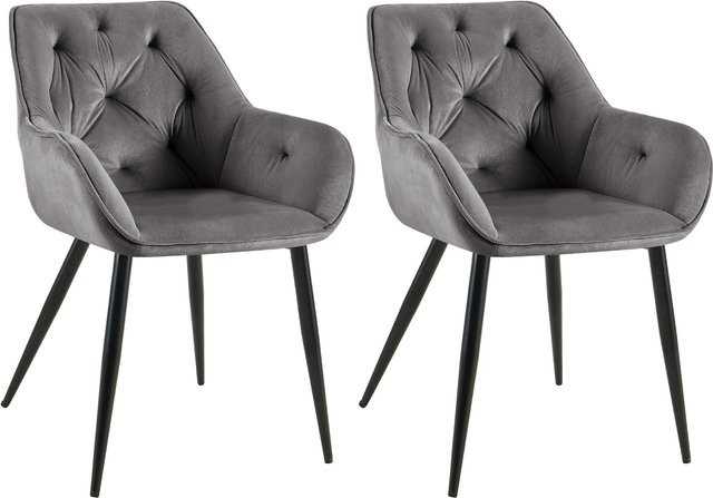 CLP 2er Set Esszimmerstühle Cassis mit Samtbezug und gesteppter Polsterung in modernem Design - Bild 1