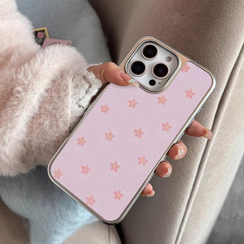 DecoPhone Frosted Shell Handyhülle für iPhone 11 bis iPhone 17 Air in Rosa mit silbernen Sternen - Bild 4