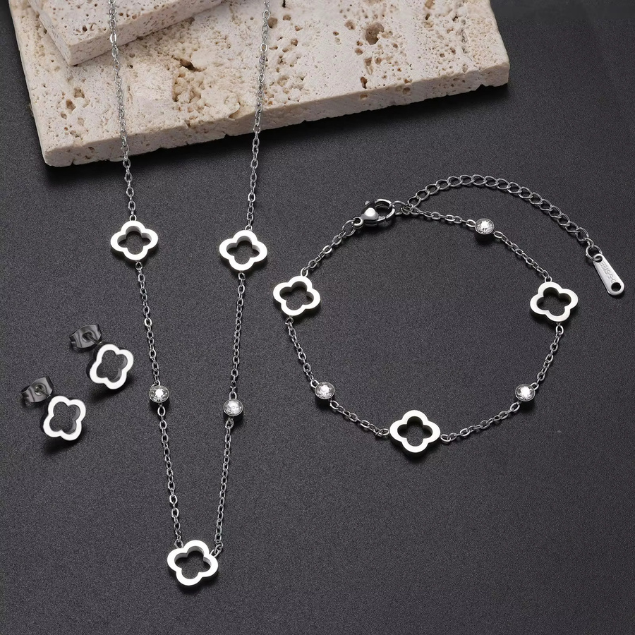 LISM Schmuck-Set Kleeblatt-Blumen, Edelstahl, Zirkonia, Damen - Bild 2