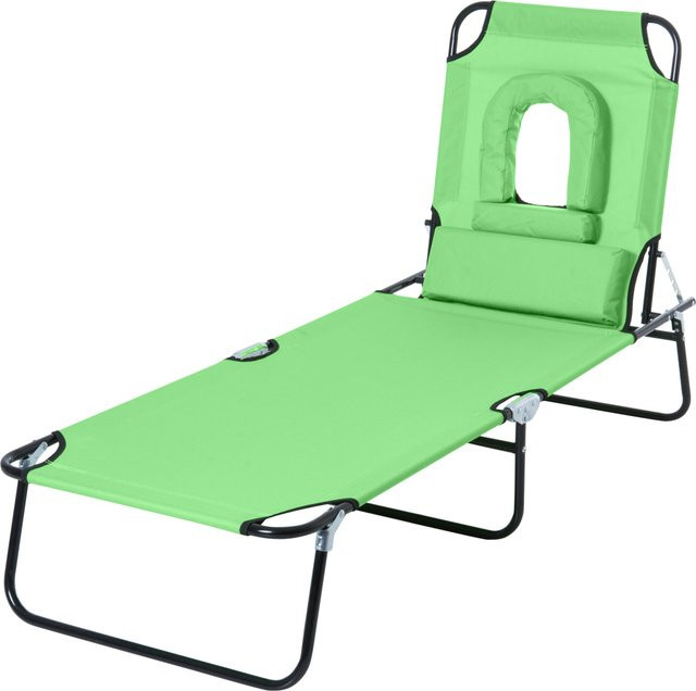 Outsunny Sonnenliege klappbar in Grün mit verstellbarer Rückenlehne und Kopfkissen, wetterfeste Gartenliege aus Metall und Polyester für Garten, Strand oder Pool, belastbar bis 120 kg, Marke Aosom - Bild 1