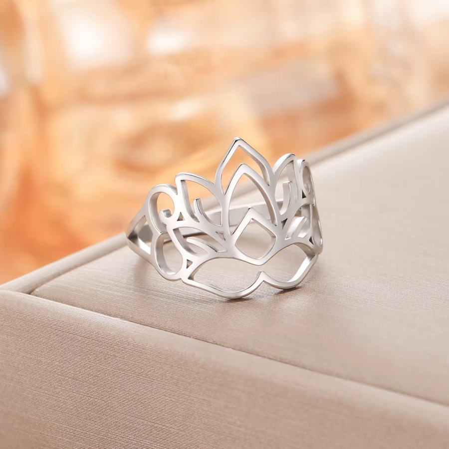 Skyrim Ring Lotusblumen, Edelstahl, Silber, Damen - Bild 1