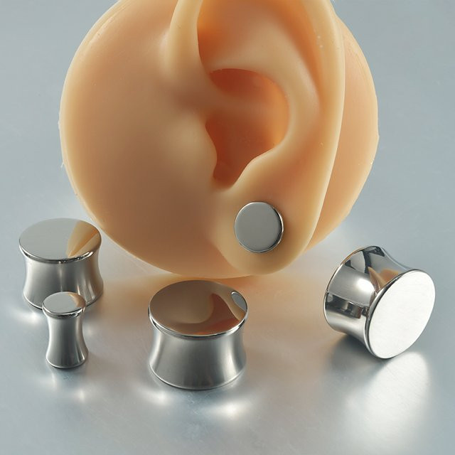 Dreamlee Ohrstecker Titan, Doppel Flare, Silber, Unisex, 6mm-16mm - Bild 1