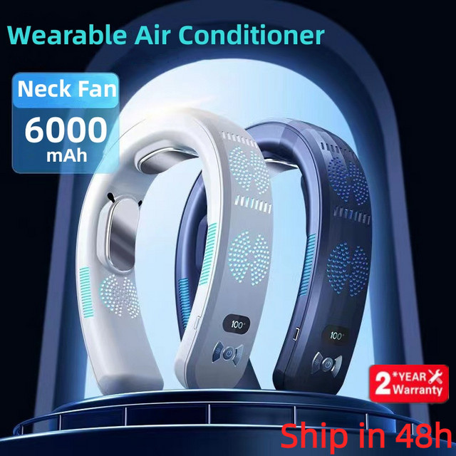 Tragbarer Mini-Halsventilator CREAROMA mit 6000mAh Akku, USB wiederaufladbar, Blau - Bild 1