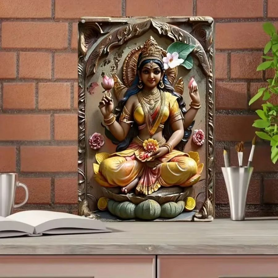 HELLOYOUNG Wanddekoration Göttin Lakshmi Runde Aluminium Kunst mit UV HD Druck - Bild 2