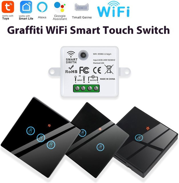 Tuya Smart Switch WLAN Touch-Funktion mit App-Fernbedienung und Alexa-Sprachsteuerung in Schwarz - Bild 1