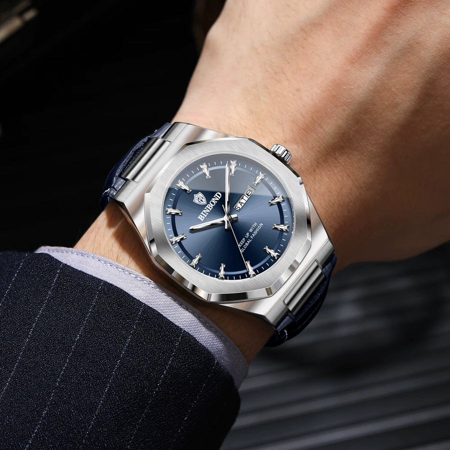 BINBOND Armbanduhr Quarz, Edelstahl, Blau, Herren - Bild 3