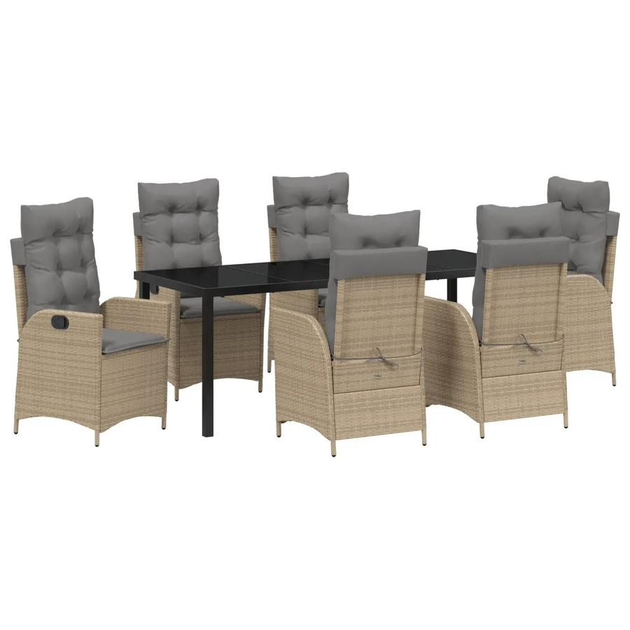 vidaXL Garten Essgruppe 7-teilig aus Poly-Rattan in Beige mit Glastisch - Bild 2
