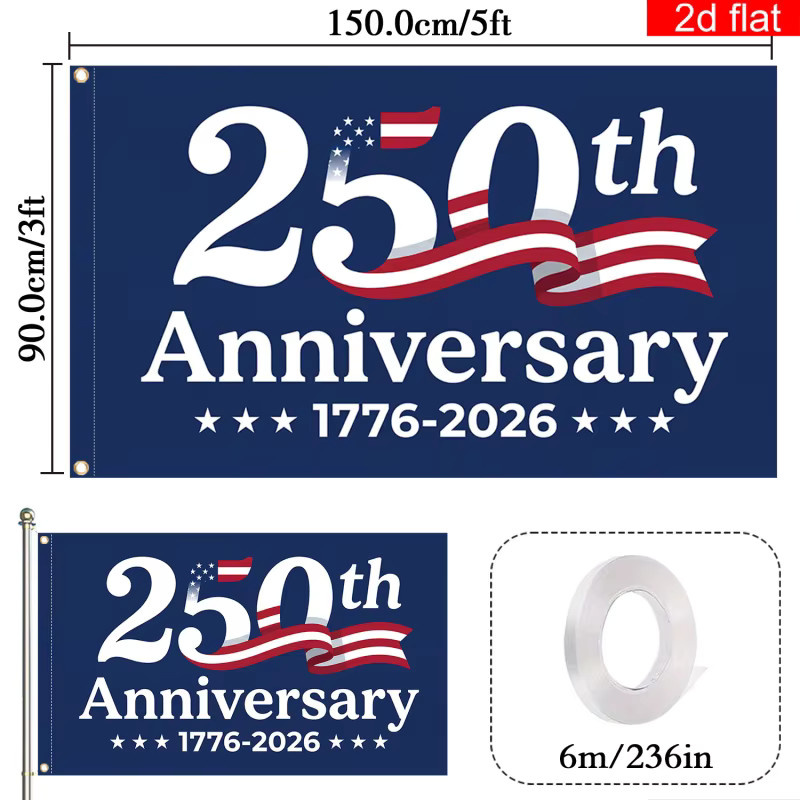 VIKAMA Dekorative Gartenflagge zum 250. Jahrestag der amerikanischen Flagge, 2D-Flachbanner für den Außenbereich, B: 90 cm, H: 150 cm - Bild 5