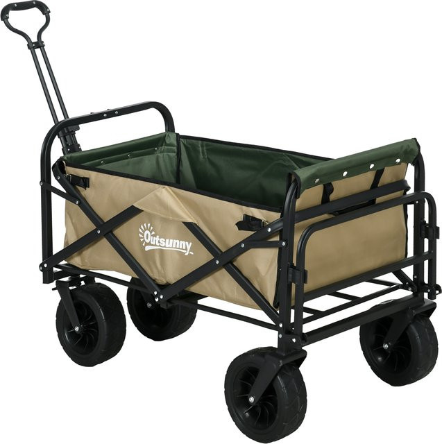 Outsunny klappbarer Bollerwagen Lastenwagen aus Oxford-Material in Beige mit Griff bis 100 kg belastbar - Bild 1