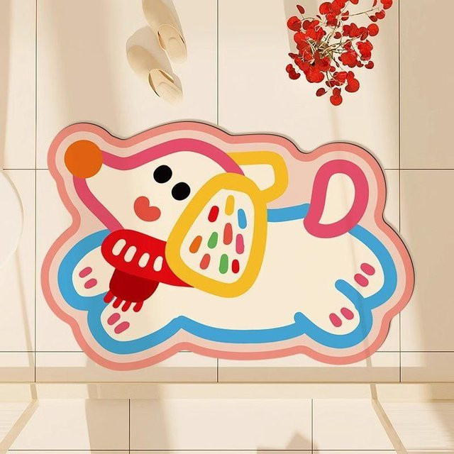 Wasserabsorbierende Badezimmerbodenmatte mit Cartoon-Welpe Design, rutschfest und antibakteriell, B/B: 40 x 60 cm - Bild 1