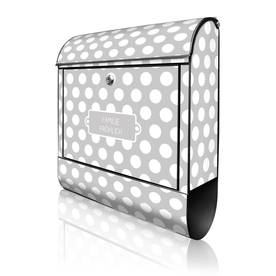 banjado Briefkasten Schwarz mit Hausnummer und Punkt-Motiv in Grau inklusive Zeitungsfach, B/H/T: 38 x 47 x 13 cm - Bild 1