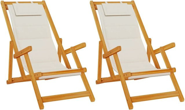 2er Set vidaXL Strandstühle klappbar aus Akazienholz und Textilene in Hellgrau - Bild 1