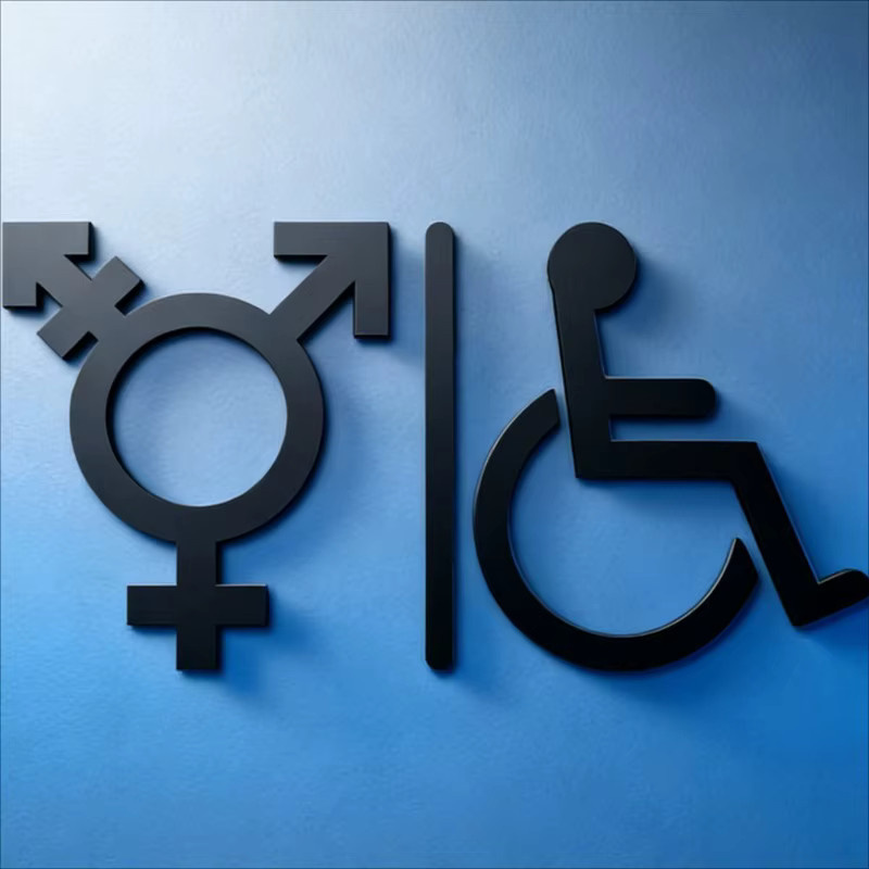 CIFBUY Geschlechtsneutrales 3D-Acryl-Toilettenschild in Schwarz, moderne runde WC-Türdekoration aus Kunststoff, selbstklebend, B/H: 15,0 x 15,0 cm - Bild 1