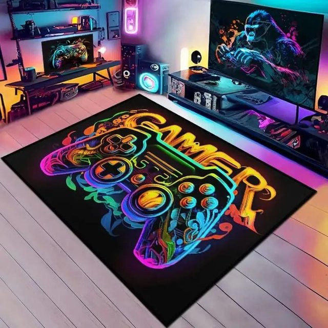 Karpetti 3D Spielteppich mit Controller-Design für das Kinderzimmer, rutschfeste Bodenmatte aus Polyester, B/T: 60 x 40 cm, mehrfarbig - Bild 1
