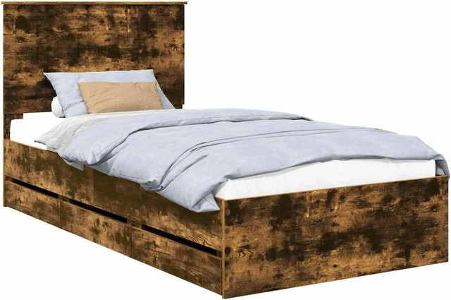 vidaXL Bettrahmen aus Ingenieursholz in Farbe Raucheiche/Braun, B/T/H: 100 x 200 x 30,73 cm - Bild 1