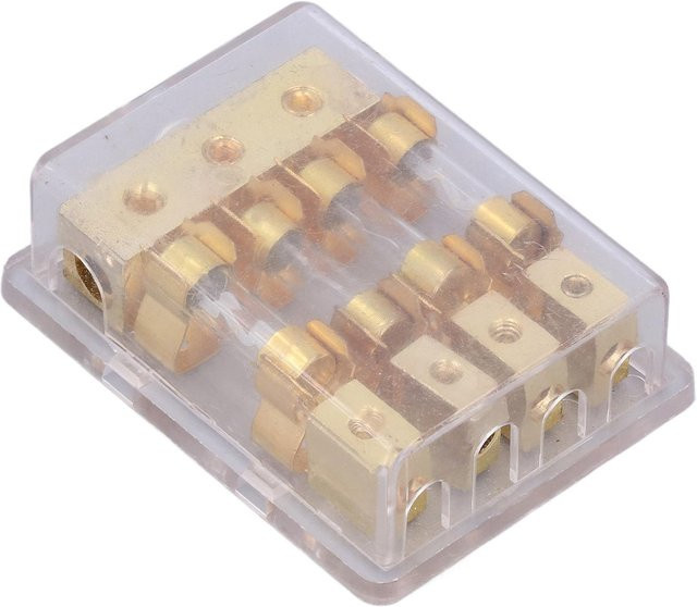 CosyHome Stromverteilerblock Car Audio Splitter mit 1 Eingang und 4 Ausgängen als Masseverteiler und Sicherungshalter 60A in Beige und Gold - Bild 1