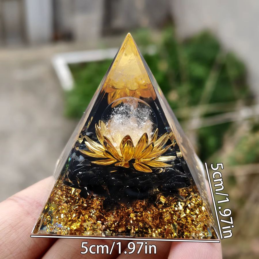 Lotusleben Orgon-Pyramide aus natürlichem Quarz und Obsidian als dekorative Energieskulptur in Blumenform - Bild 3