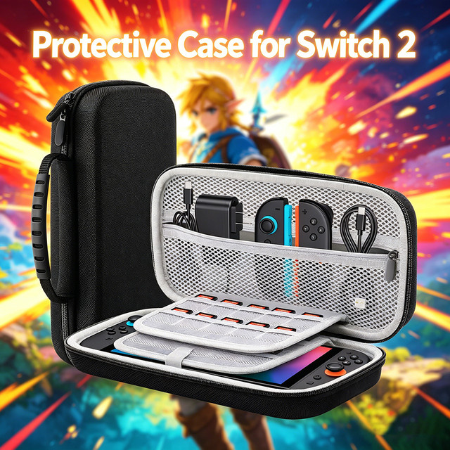 HUASUNWAY Hartschalen-Tragetasche für Switch 2 in Schwarz mit 20 Spielkartenfächern - Bild 1
