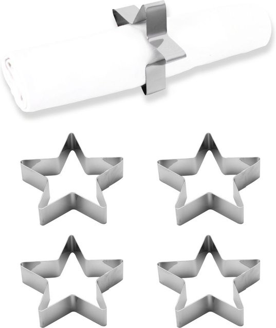 ECHTWERK Serviettenring-Set mit Stern-Design in Silber, 4 Stück, B/T/H: 2 x 7 x 2 cm - Bild 1