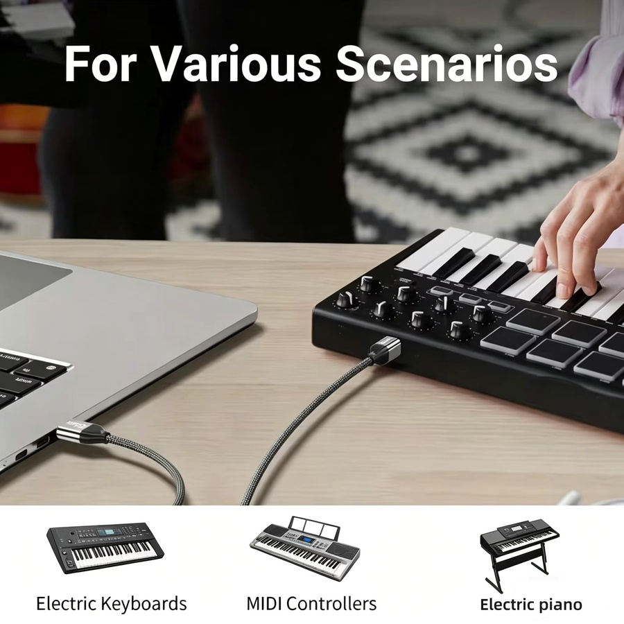 Riksoin USB Typ-A auf Typ-B 2.0 Datenkabel in Grau mit vergoldeten Steckern für Drucker, Scanner, DAC und Audio-Interfaces - Bild 4