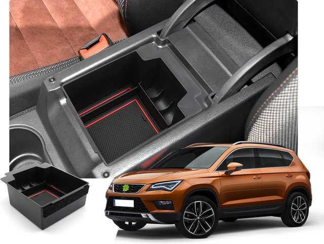 RUIYA Armlehnen-Ablagebox für Seat Ateca 2017-2025, Mittelarmlehnen-Organizer in Schwarz - Bild 1