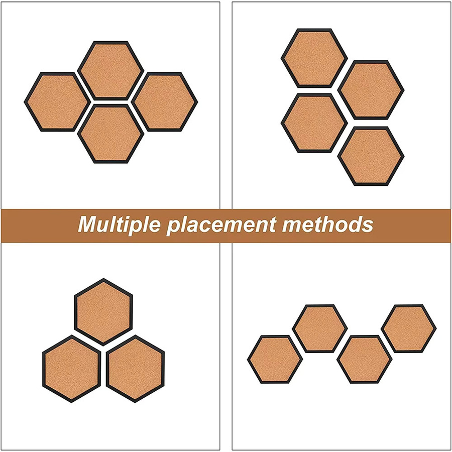 Sechseckige Korktafel mit Holzrahmen in Braun als dekorative Pinnwand und Nachrichtentafel im modernen geometrischen Design - Bild 3