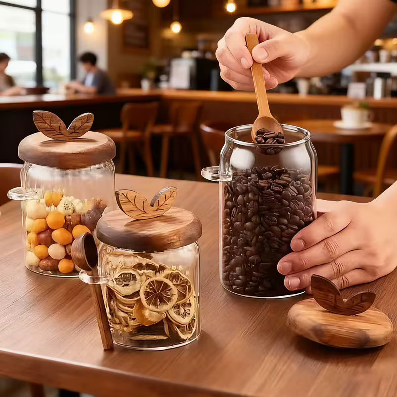 JUSTINLAU Luftdichter Glaskanister mit Löffel, transparenter Lebensmittelbehälter für Gewürze und Kaffeebohnen, Set aus Glas - Bild 2