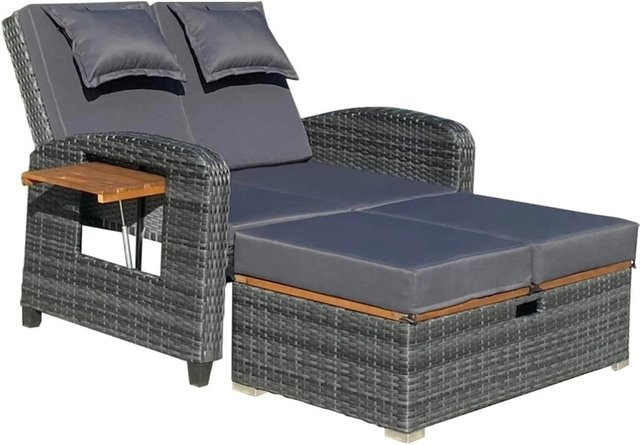 DELUKE Gartensofa OLIVIA aus Akazie in Anthrazit mit Armlehnen und Seitentisch - Bild 1