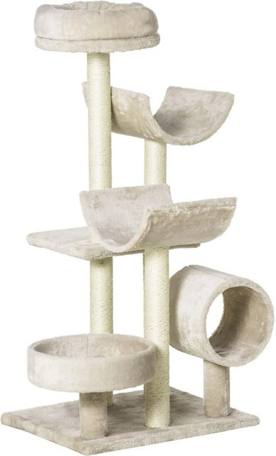 PawHut Katzenbaum mit Tunnel und integriertem Spielzeug in Beige, B: 40 cm, T: 50 cm, H: 105 cm - Bild 1