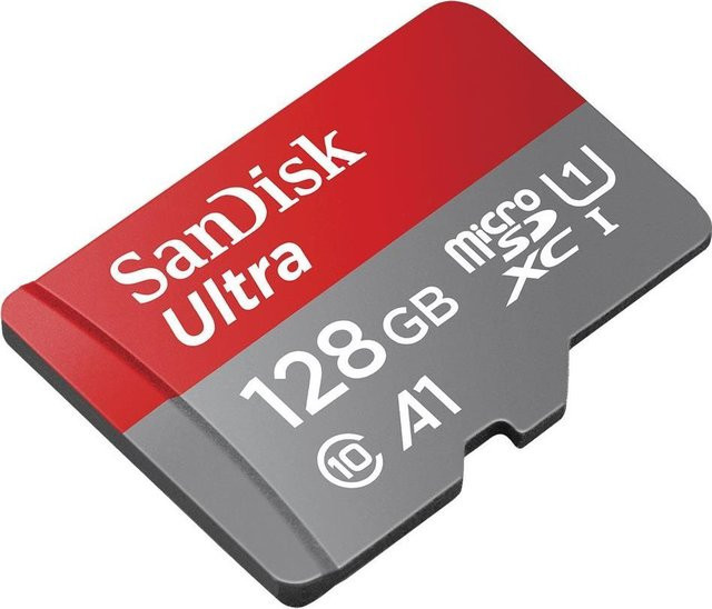SanDisk Ultra microSDXC Speicherkarte mit SD-Adapter, 128 GB, A1, UHS-I U1, Class 10, Rot - Bild 1