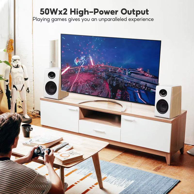 AIYIMA S600 Bluetooth-Regallautsprecher Aktive HiFi-Heim-Audio in weißem Holz mit Subwoofer und ARC/USB/RCA-Eingängen - Bild 4