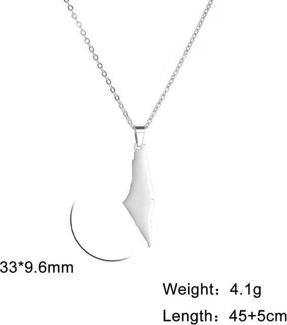 Anhänger Halskette Arabische Palästina Karte, Edelstahl, Silber, Unisex, 45-50cm - Bild 1