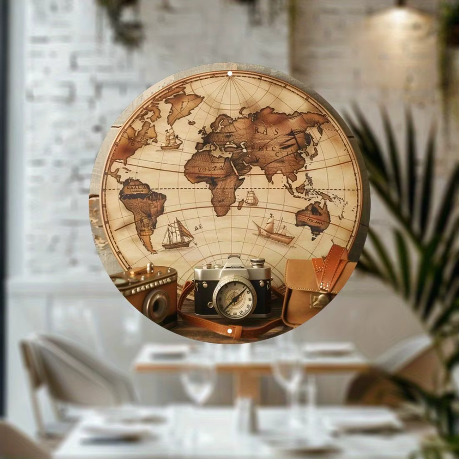 CIFBUY Vintage Weltkarte Wanddeko aus Metall im Retro-Stil, rundes Metallschild für Zuhause und Bar - Bild 4
