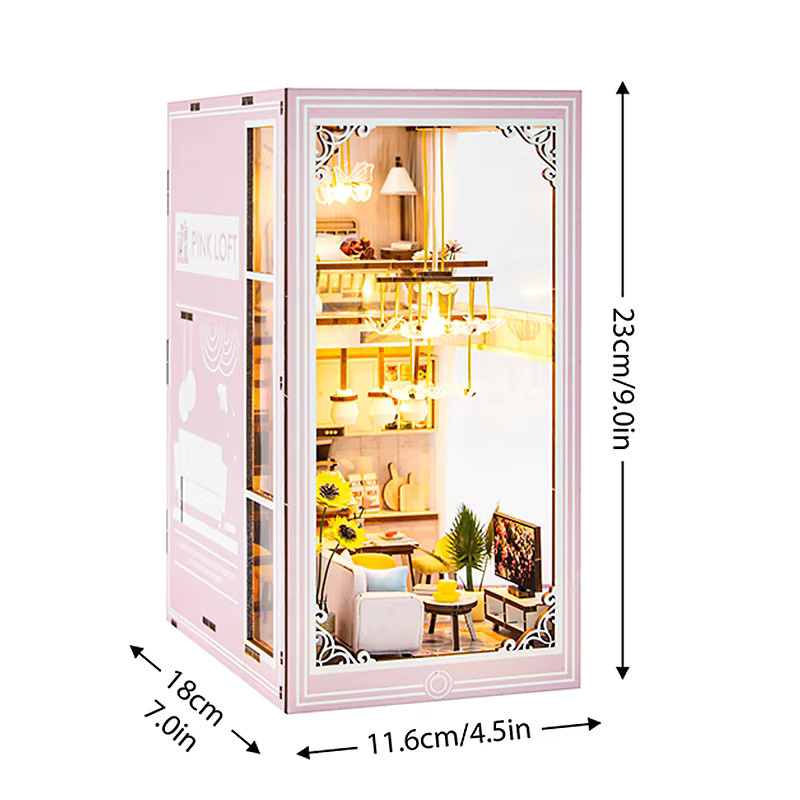 zuuton Holz DIY Buch Nook Kit Miniatur Puppenhaus 3D Puzzle Buchstütze mit LED-Licht - Bild 2