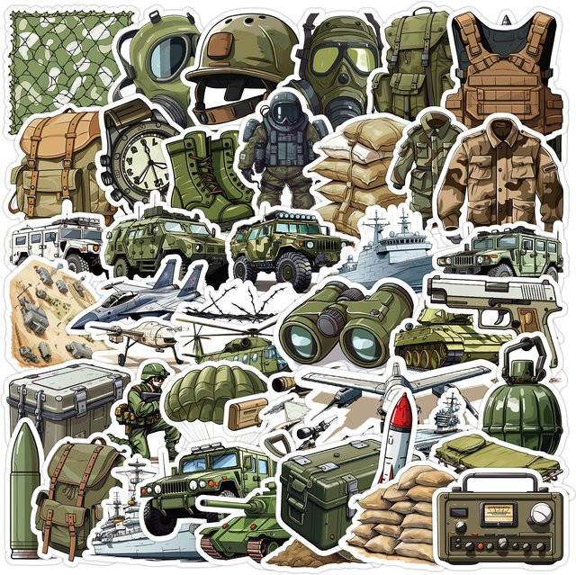 50 Stück Cartoon-Aufkleber im Militär-Design für Notebook, Schreibwaren und Laptop, Mehrfarbig - Bild 1