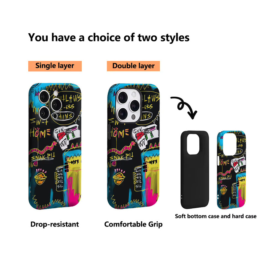 Handyhülle im Graffiti-Stil für Apple iPhone 11 bis iPhone 17 Pro Max Plus, doppelschichtige Rückseite, multicolour - Bild 3