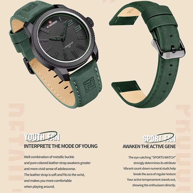 NAVIFORCE Armbanduhr, Analoguhr, Leder, Schwarz, Herren - Bild 4
