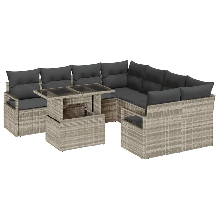 vidaXL Garten-Sofa-Set 9-tlg. aus Poly-Rattan mit Kissen in Hellgrau - Bild 2